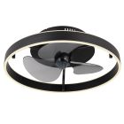 Ventilador de teto moderno preto em plástico, Joos, 40W, LED branco ajustável de quente a frio, com controle remoto.