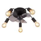 Ventilador de teto moderno preto em metal, modelo Kiet, com controle remoto.
