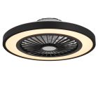 Ventilador de teto moderno preto em plástico, Komal, 45W, LED branco ajustável de quente a frio, com controle remoto.