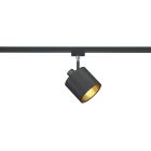 Spot Koge preto/dourado para iluminação de trilho bifásica.