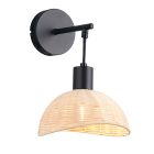 Aplique de parede de rattan castanho, Sijmen, com interruptor