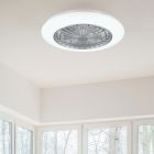 Ventilador de teto moderno cinza, Damyan, 30W, LED RGBW, com controle remoto.