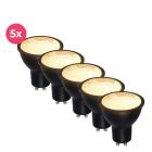 Kit com 5 spots LED GU10 pretos dimerizáveis ​​Antonie, 5 watts, 2700K (branco quente)
