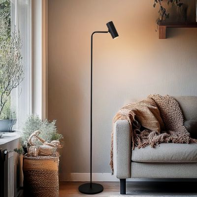 Candeeiro de pé preto moderno, Carlos, com interruptor