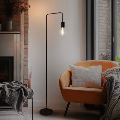 Candeeiro de pé preto moderno, Carlos, com interruptor