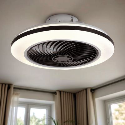 Ventilador de teto moderno preto, Gonda, 40W, LED 3000K, com controle remoto.