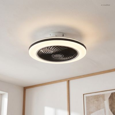 Ventilador de teto moderno preto, Hale, 40W, LED 3000K, com controle remoto.