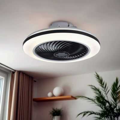 Ventilador de teto moderno preto, Hale, 40W, LED 3000K, com controle remoto.