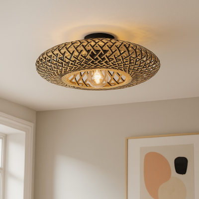 Plafon de rattan castanho, Heimen