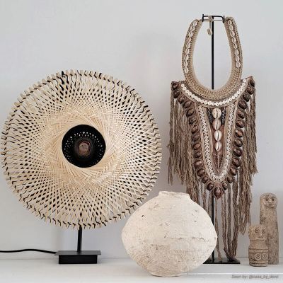 Candeeiro de mesa de rattan castanho, Cordoba, com interruptor
