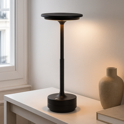 Candeeiro de mesa recarregável preto moderno, Arvind, 3W, LED ajustável de branco quente a branco frio, com interruptor