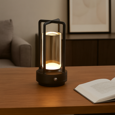 Candeeiro de mesa recarregável preto moderno, Elian, 3W, LED ajustável de branco quente a branco frio, com interruptor