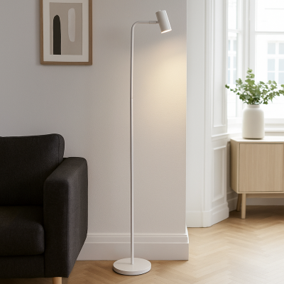 Candeeiro de pé branco moderno, Carlos, com interruptor