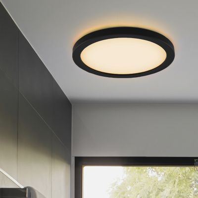 Candeeiro de teto para casa de banho preto de plástico, Shivani, 15W, LED 3000K, IP44