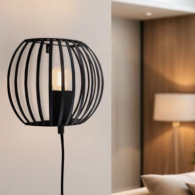 Aplique de parede preto industrial, Lieve, com interruptor