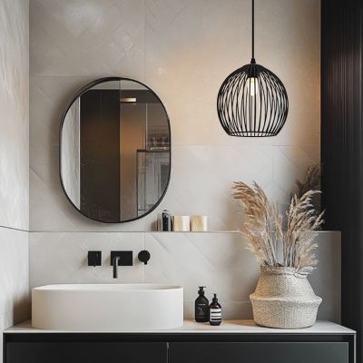 Candeeiro suspenso para casa de banho preto industrial, Wiro, IP44