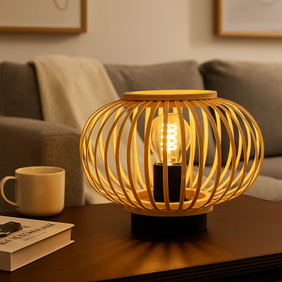 Candeeiro de mesa castanho rústico, Lieve, com interruptor