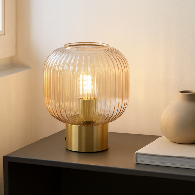 Candeeiro de mesa rosa retrô, Charlois, com interruptor