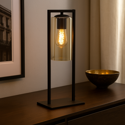 Candeeiro de mesa preto industrial, Tonia, com interruptor