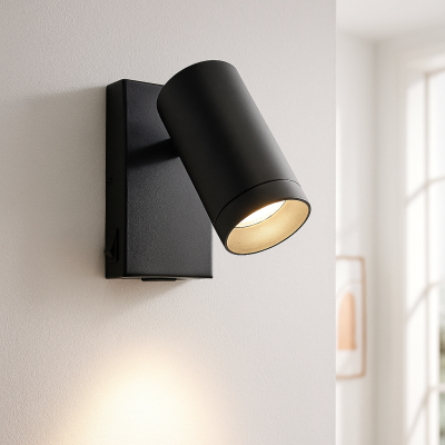 Foco de parede preto moderno, Nadi, com interruptor