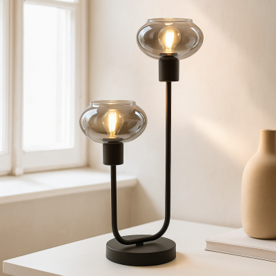 Candeeiro de mesa cinzento design, Skip, com interruptor