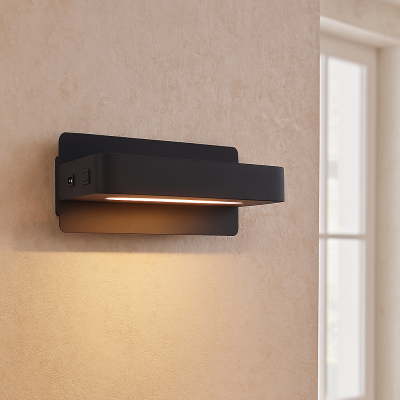Aplique de parede preto moderno, Gregor, 10W, LED 3000K, com interruptor