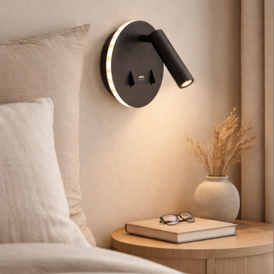 Aplique de parede preto moderno, Alec, 9W, LED 3000K, com interruptor