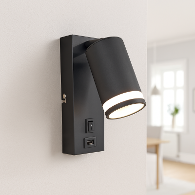 Foco de parede preto moderno, Tara, com interruptor