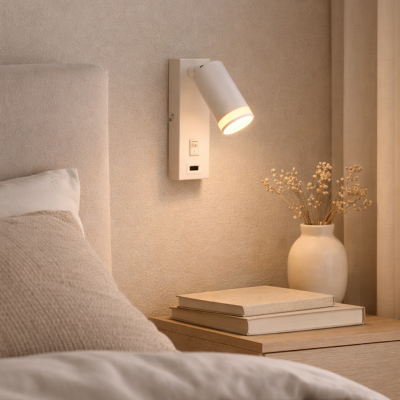 Foco de parede branco moderno, Tara, com interruptor