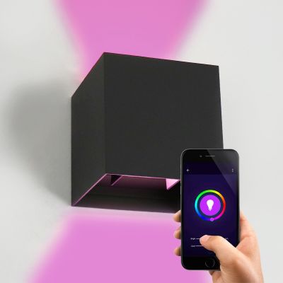 Candeeiro de parede inteligente preto moderno, Dion, 6W, LED RGBW, IP54