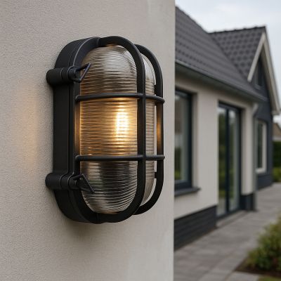 Candeeiro olho de boi preto industrial, Luce, IP44