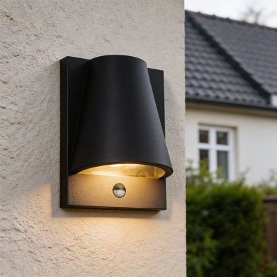 Candeeiro de parede exterior com sensor de movimento preto moderno, Luana, IP43