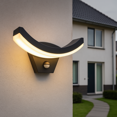 Candeeiro de parede exterior com sensor de movimento preto moderno, Annemay, 7W, LED 3000K, IP54