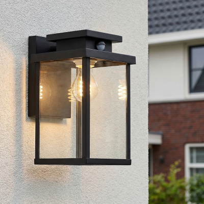 Candeeiro de parede exterior com sensor de movimento preto moderno, Jesca, IP44