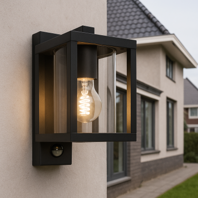 Candeeiro de parede exterior com sensor de movimento preto moderno, Amalie, IP54