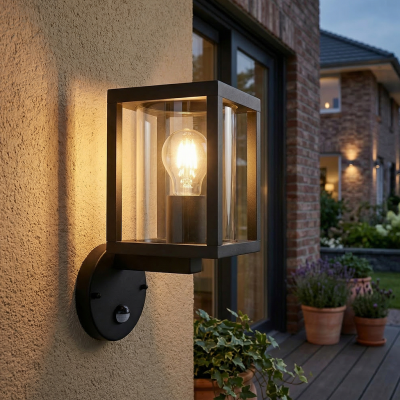 Candeeiro de parede exterior com sensor de movimento preto moderno, Amalie, IP54