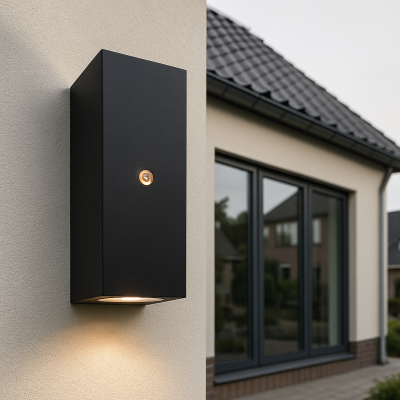 Candeeiro de parede exterior com sensor crepuscular preto moderno, Corella, IP54