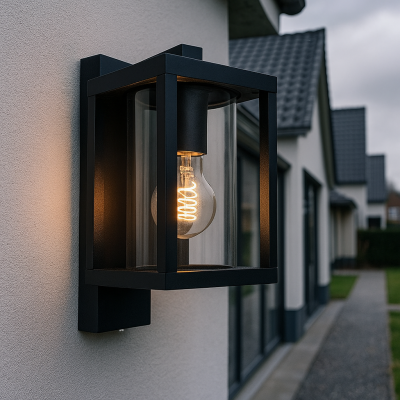 Candeeiro de parede exterior com sensor crepuscular preto moderno, Amalie, IP54