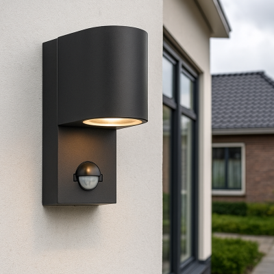 Candeeiro de parede exterior com sensor de movimento preto moderno, Corina, IP54