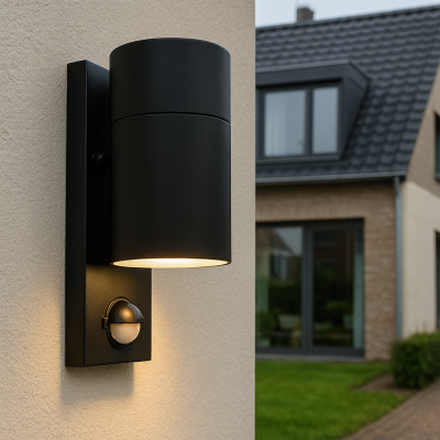 Candeeiro de parede exterior com sensor de movimento preto moderno, Pedro, IP44