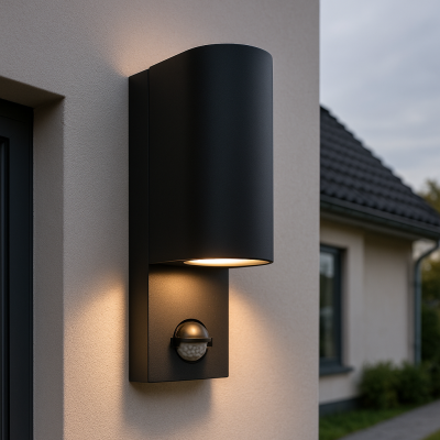 Candeeiro de parede exterior com sensor de movimento preto moderno, Corina, IP54