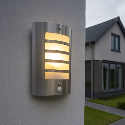 Candeeiro de parede exterior com sensor de movimento prateado moderno, Manuel, IP44