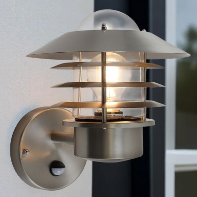 Candeeiro de parede exterior com sensor de movimento prateado de aço inoxidável, Felice, IP44