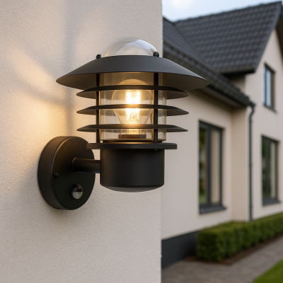Candeeiro de parede exterior com sensor de movimento preto de aço inoxidável, Felice, IP44