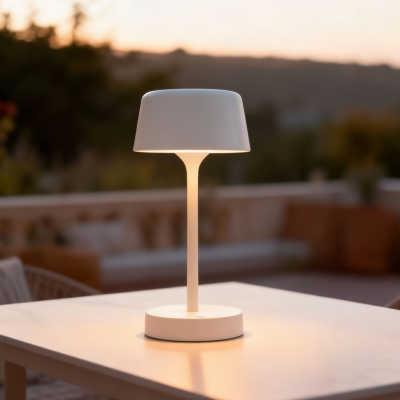 Candeeiro de mesa exterior branco moderno, Emily, 3W, LED 3000K, IP44, regulável em 3 níveis