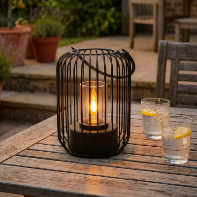 Candeeiro de mesa exterior preto moderno, Enya, IP44