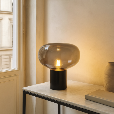 Candeeiro de mesa de mármore cinzento, Alan, com interruptor