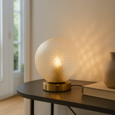 Candeeiro de mesa transparente retrô, Johnson, com interruptor