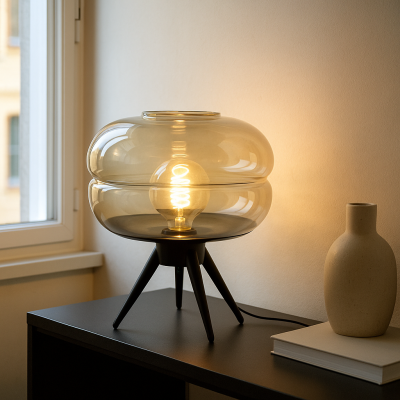 Candeeiro de mesa âmbar retrô, Sean, com interruptor