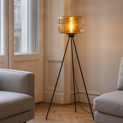 Candeeiro de pé âmbar retrô, Sean, com interruptor